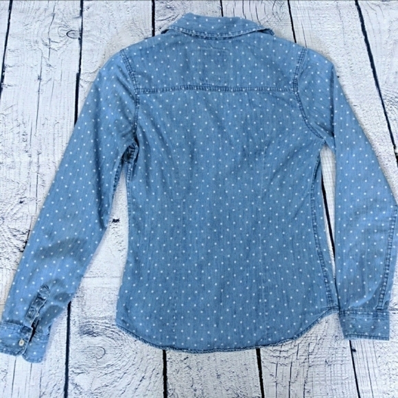 SO Perfect Shirt Button Chambrey Swiss Dots Juniors / Jr XL Blue White Spring - Picture 2 of 6
